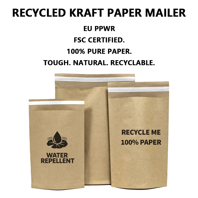 Custom kraft paper shipping bags with recyclable paper construction
