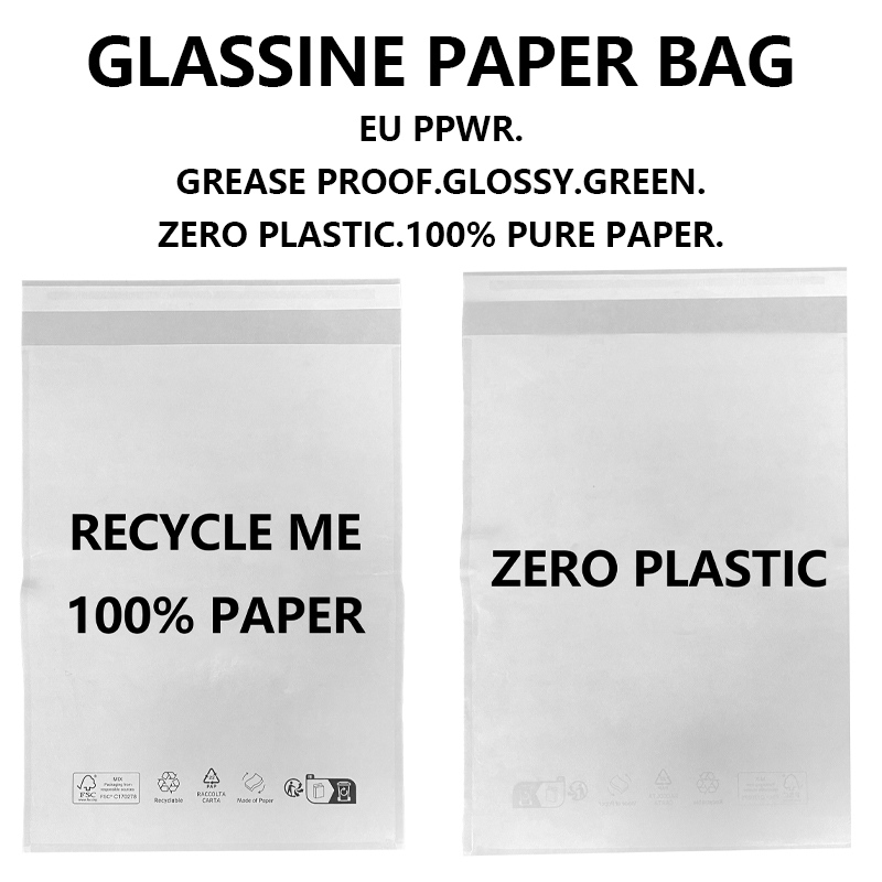 Custom EU PPWR Compliant Glassine Paper Bag Plastic Free Recyclable Packaging Manufacturer