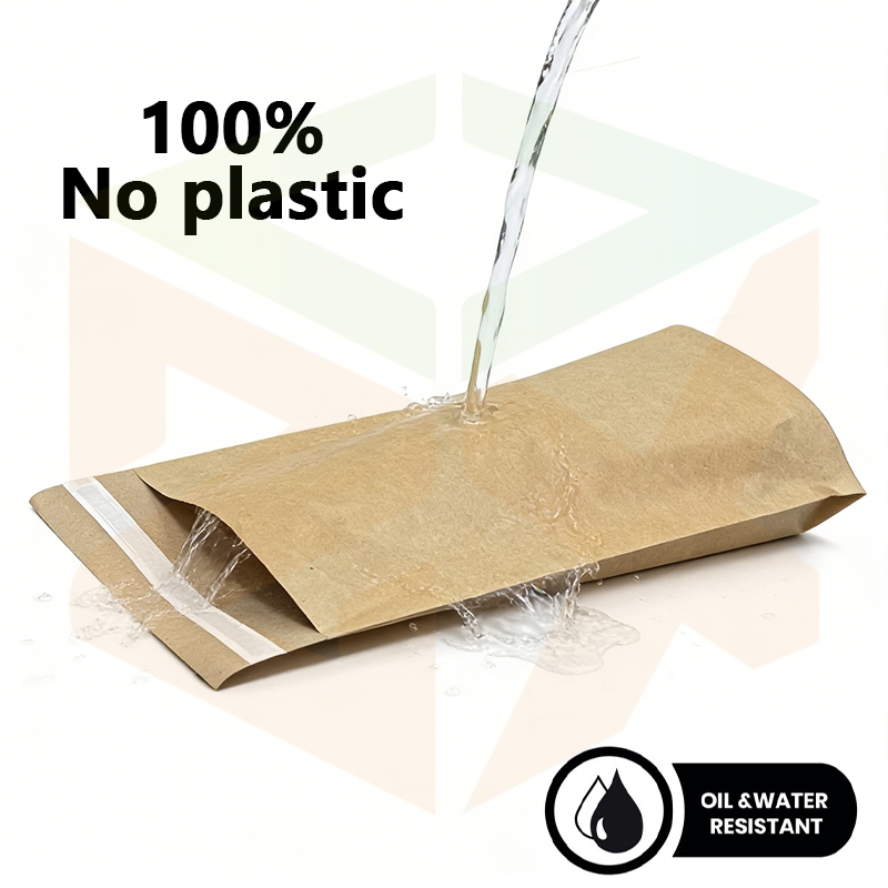 Custom Waterproof Kraft Paper Bags Plastic-Free Biodegradable Pure Paper Packaging