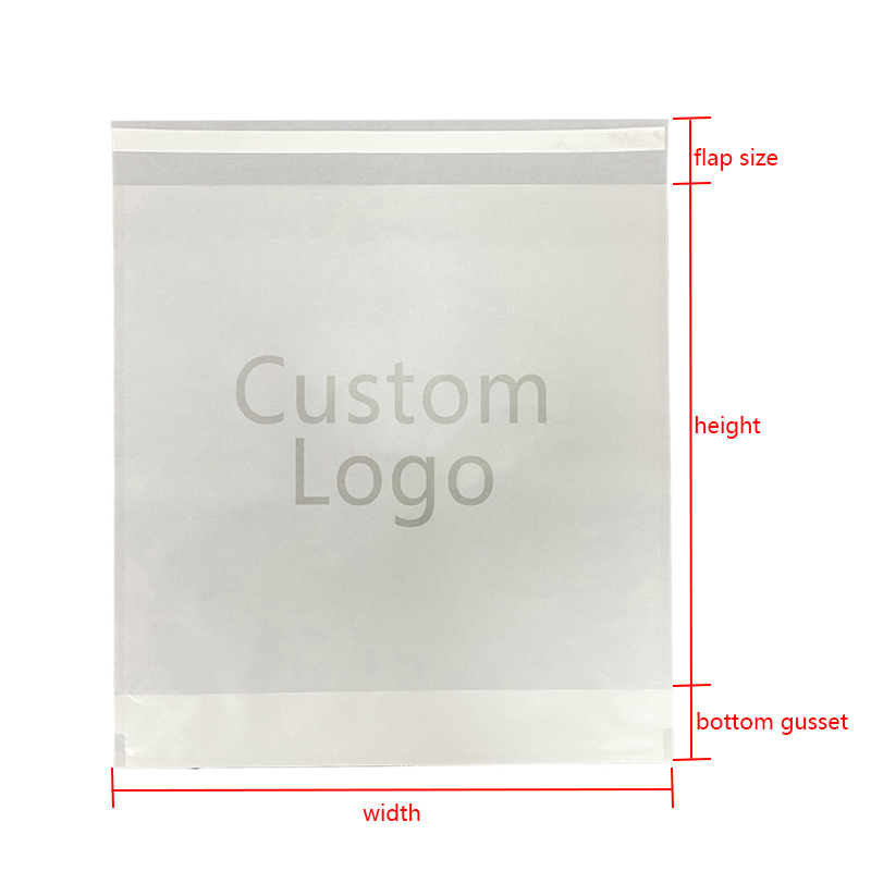 Custom glassine paper bag width height flap and bottom gusset