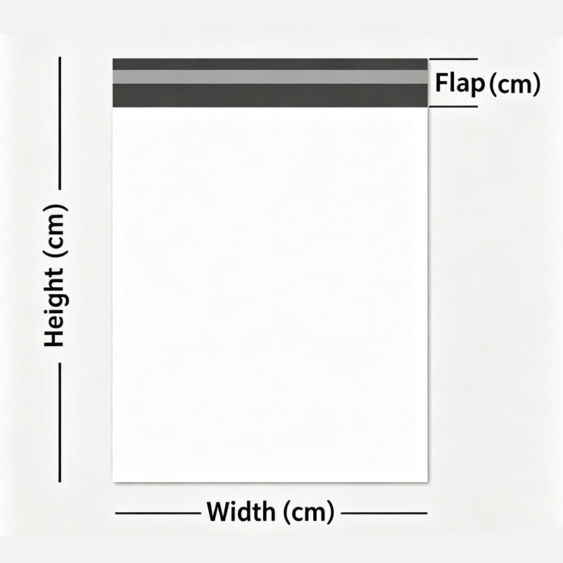 custom poly mailer bag size and flap dimensions for shipping packaging