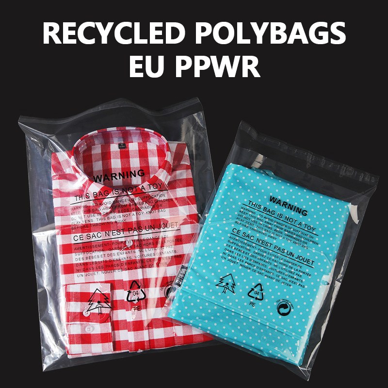 GRS recycled polybags with custom printed apparel packaging