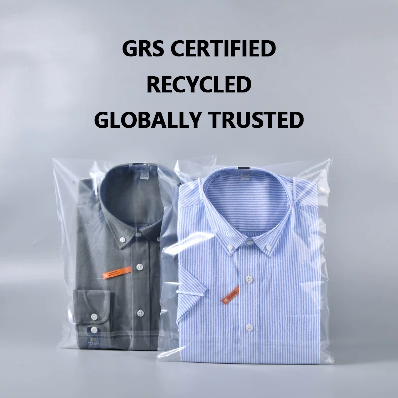 Clear recycled LDPE polybags for clothing and garment packaging