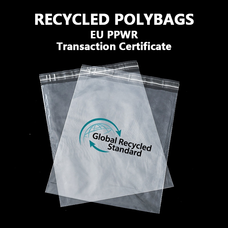 Custom Recycled LDPE Polybags with GRS Logo for Sustainable Apparel Packaging