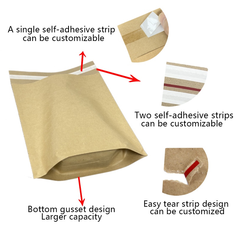Recycled kraft paper mailing bag with expandable base for extra packing capacity
